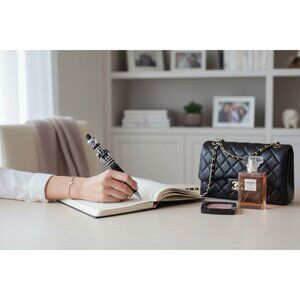 Chanel-Inspired Black & White Crystal Beaded Pen Decorative Writing Instrument W